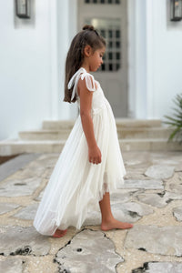 SS Girl's Dress Isa High-Low Dress (antique ivory tulle)