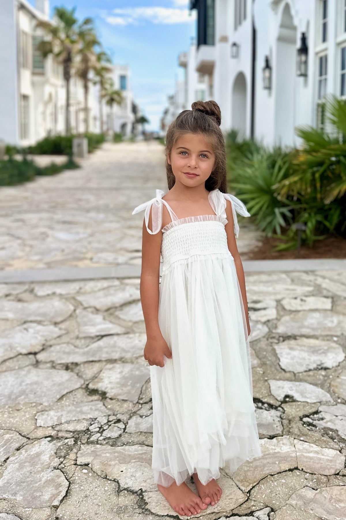 SS Girl's Dress Isa High-Low Dress (antique ivory tulle)