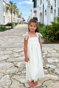 SS Girl's Dress Isa High-Low Dress (antique ivory tulle)