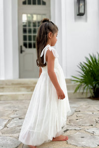 SS Girl's Dress Isa High-Low Dress (antique ivory tulle)