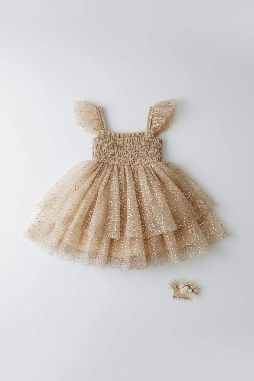 SS Girl's Dress Juliet Dress (sequin gold tulle)