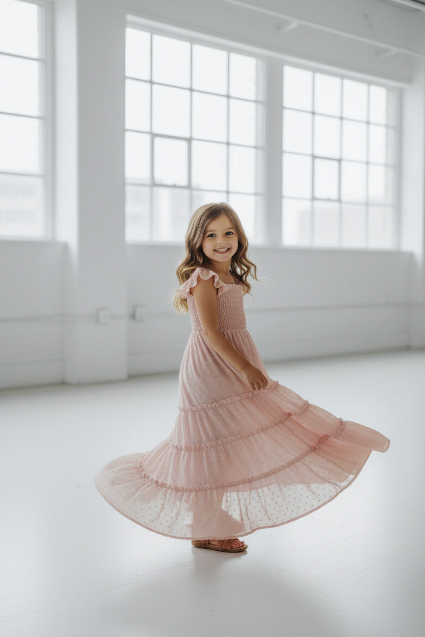 SS Girl's Dress Marabella Dress (petal pink swiss dot)