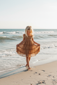 SS Girl's Dress Pia Dress (mocha swiss dot)