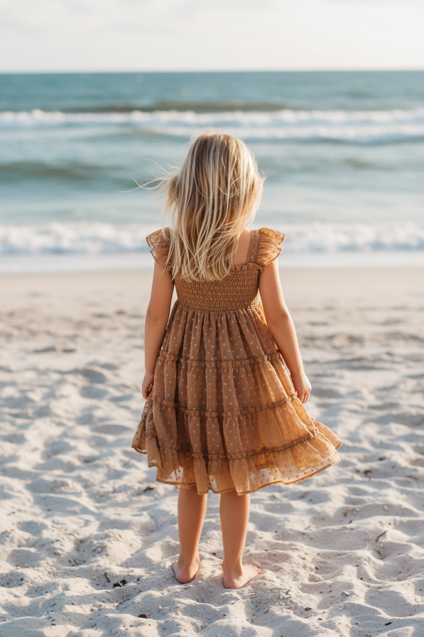 SS Girl's Dress Pia Dress (mocha swiss dot)