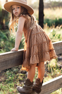 SS Girl's Dress Pia Dress (mocha swiss dot)