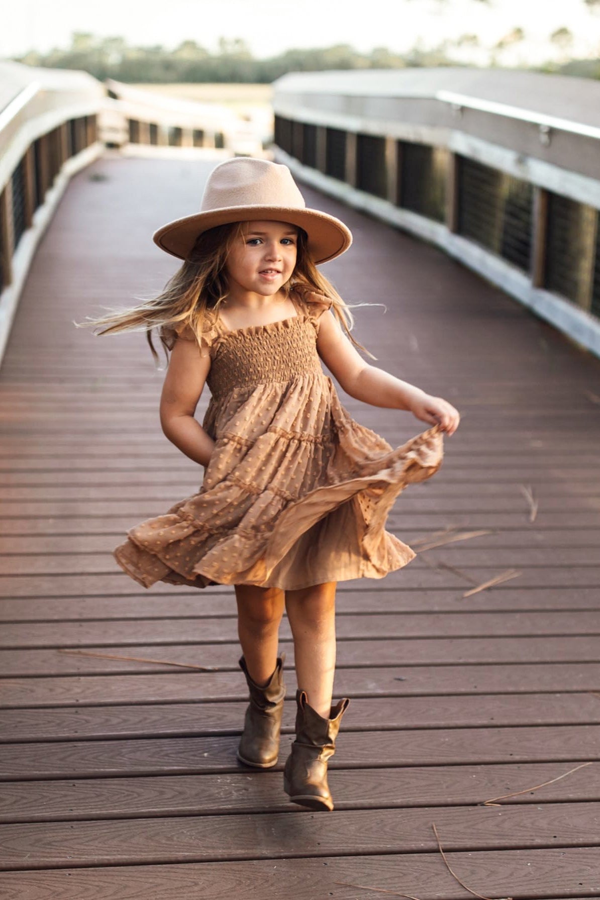 SS Girl's Dress Pia Dress (mocha swiss dot)