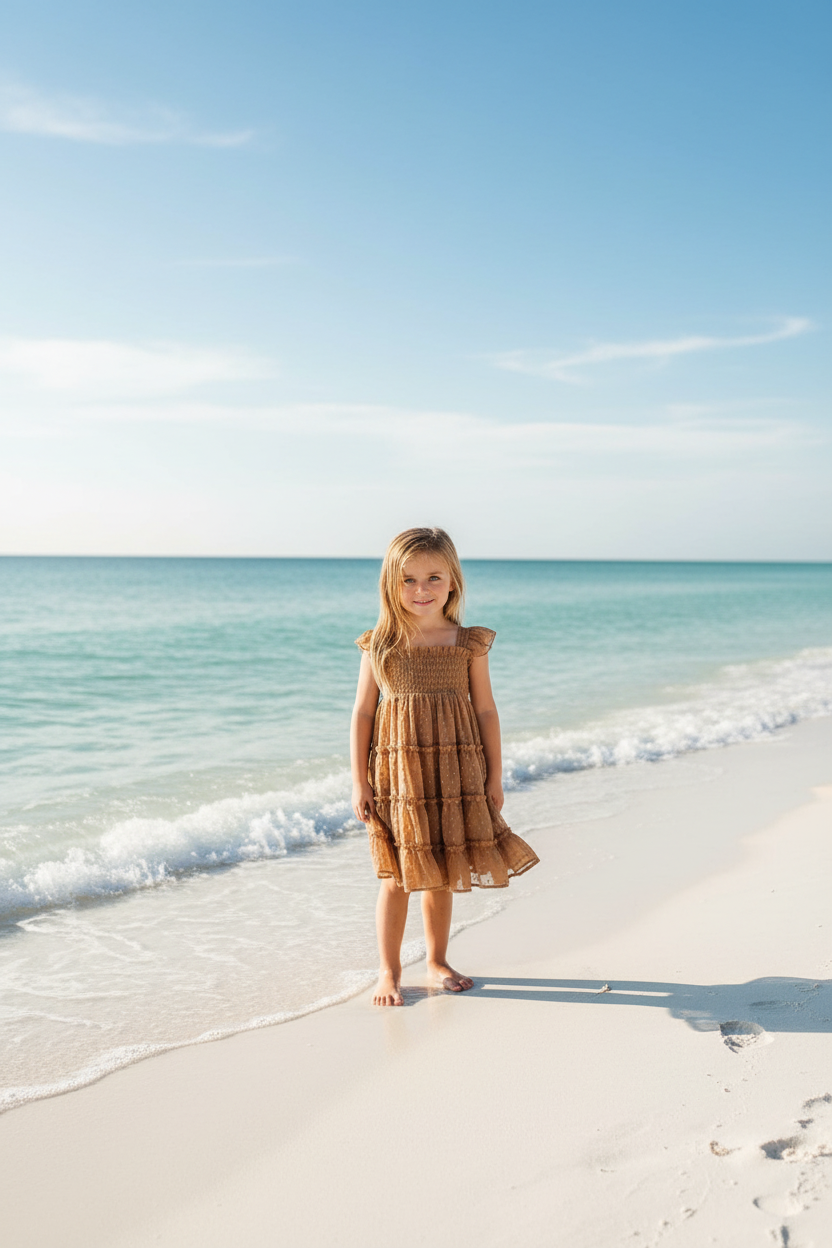 SS Girl's Dress Pia Dress (mocha swiss dot)