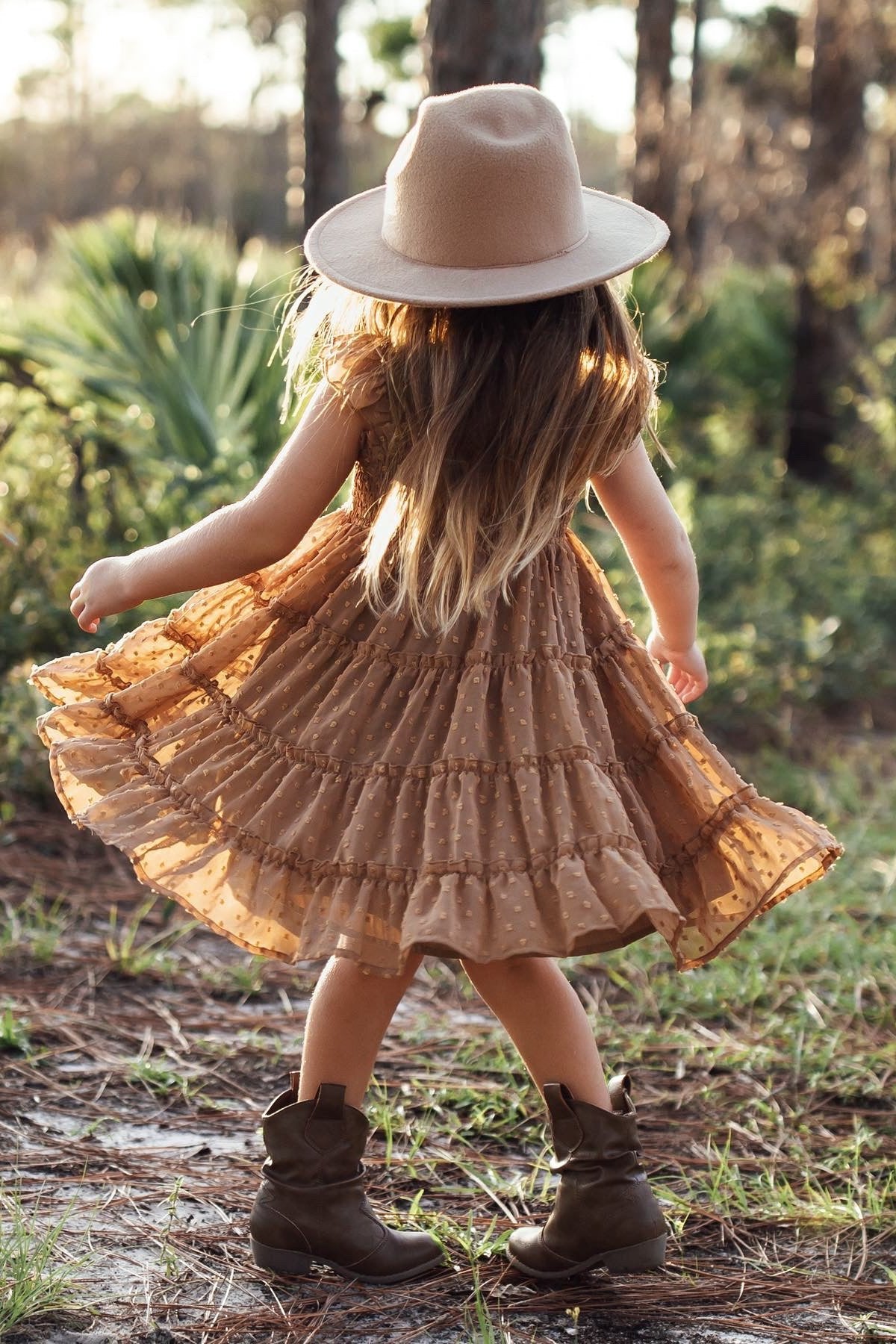 SS Girl's Dress Pia Dress (mocha swiss dot)