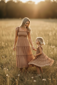SS Girl's Dress Pia Dress (mocha swiss dot)