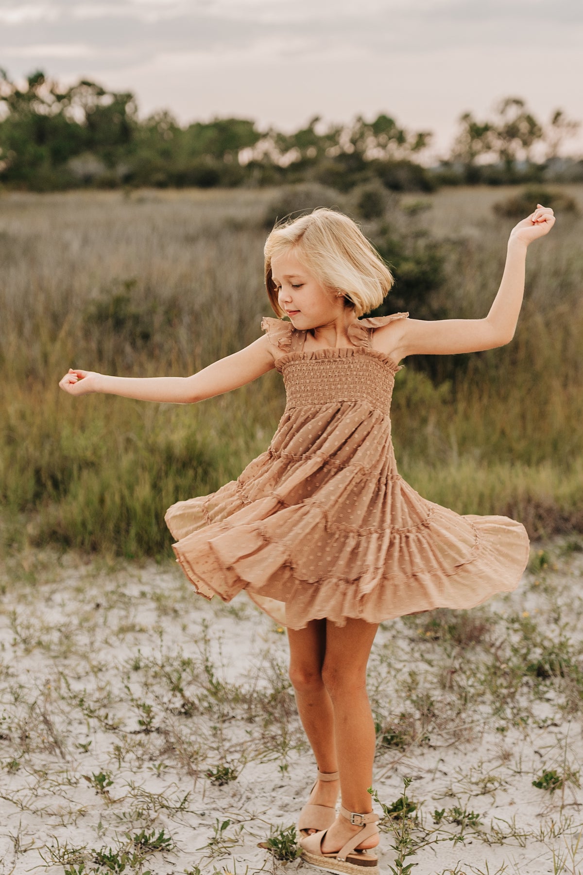 SS Girl's Dress Pia Dress (mocha swiss dot)