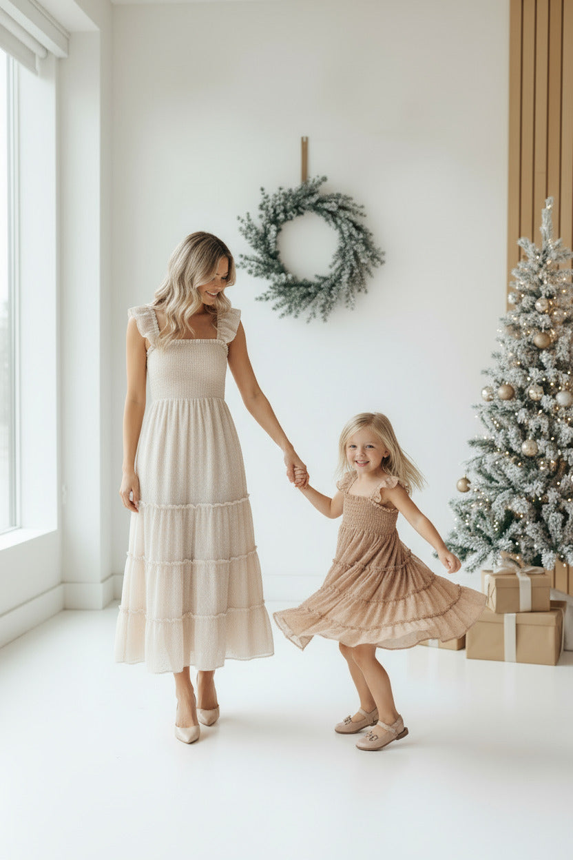 SS Girl's Dress Pia Dress (mocha swiss dot)
