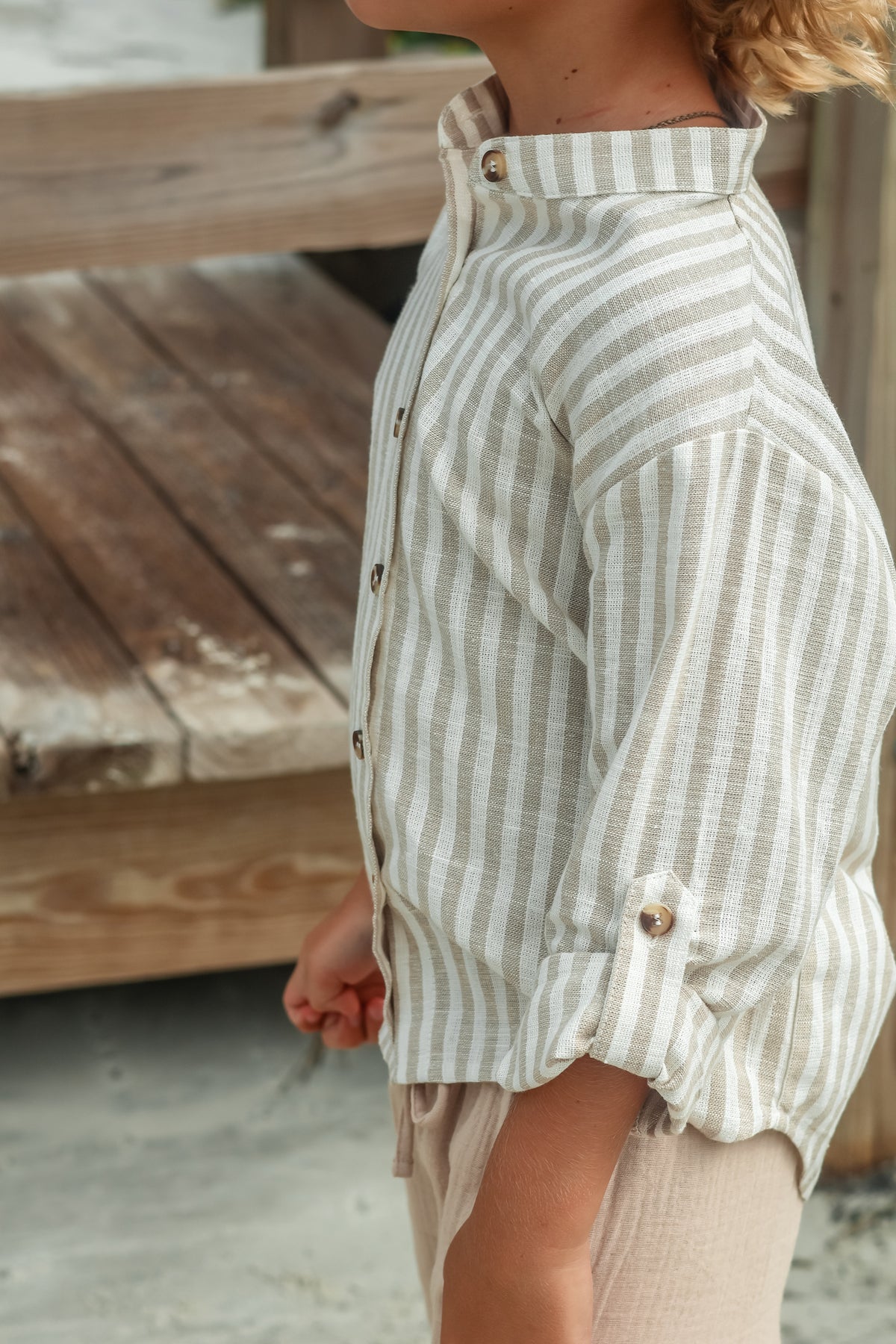 SS Boy's Top Ty Shirt (driftwood stripe linen)