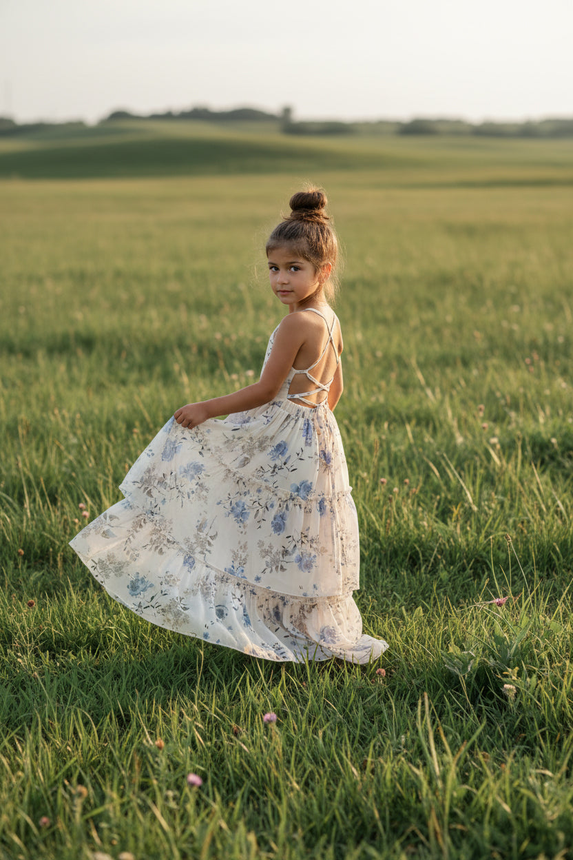 SS Girl's Dress Wendy Dress (floral blue chiffon)