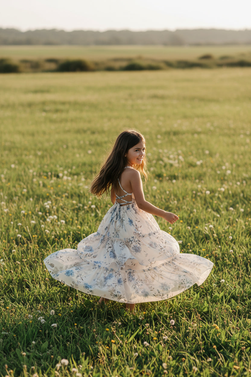 SS Girl's Dress Wendy Dress (floral blue chiffon)