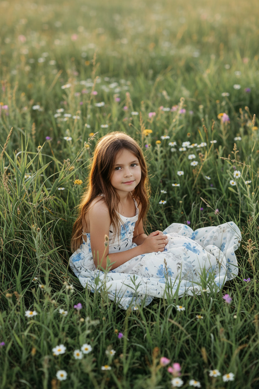 SS Girl's Dress Wendy Dress (floral blue chiffon)