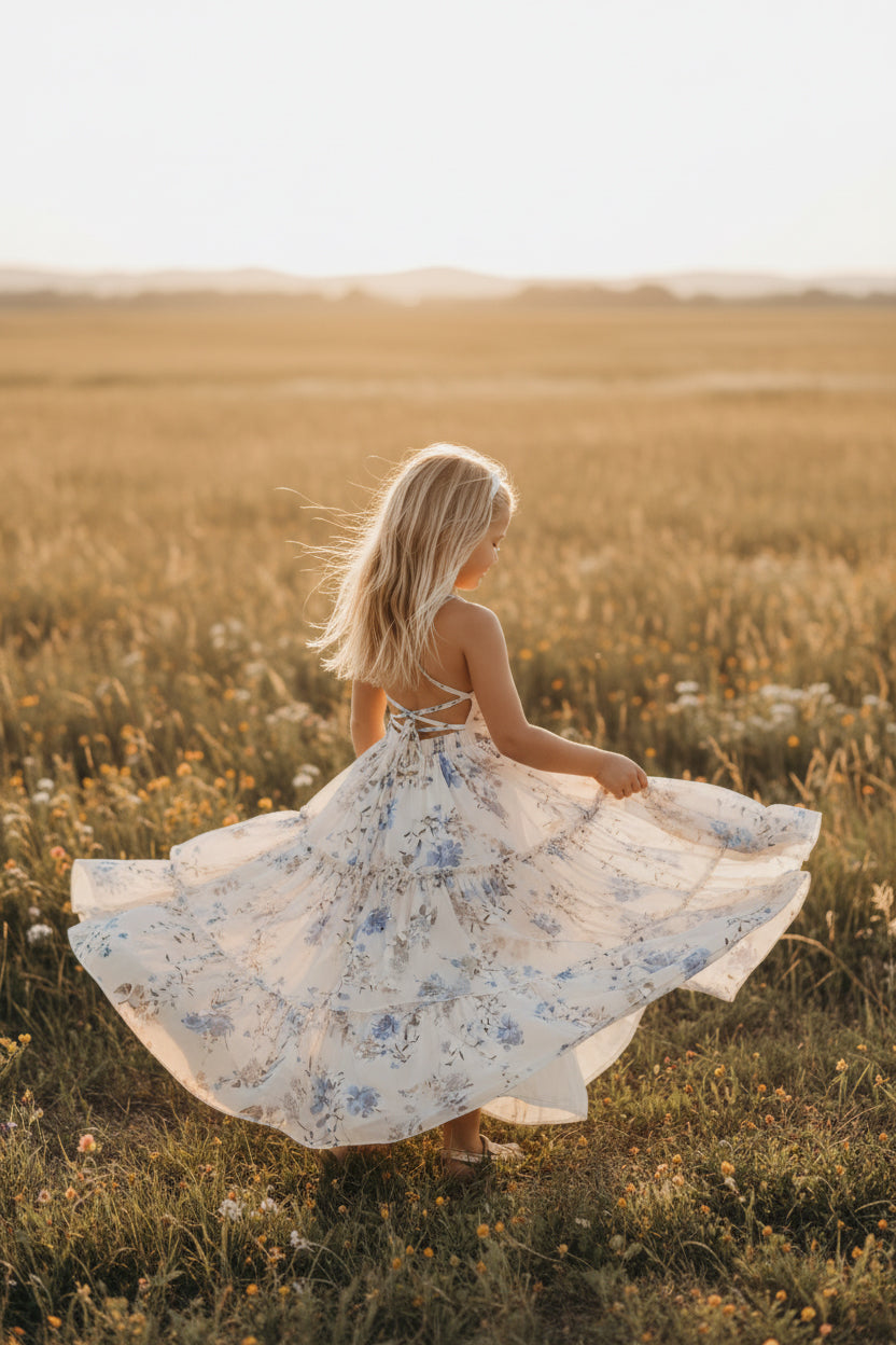 SS Girl's Dress Wendy Dress (floral blue chiffon)