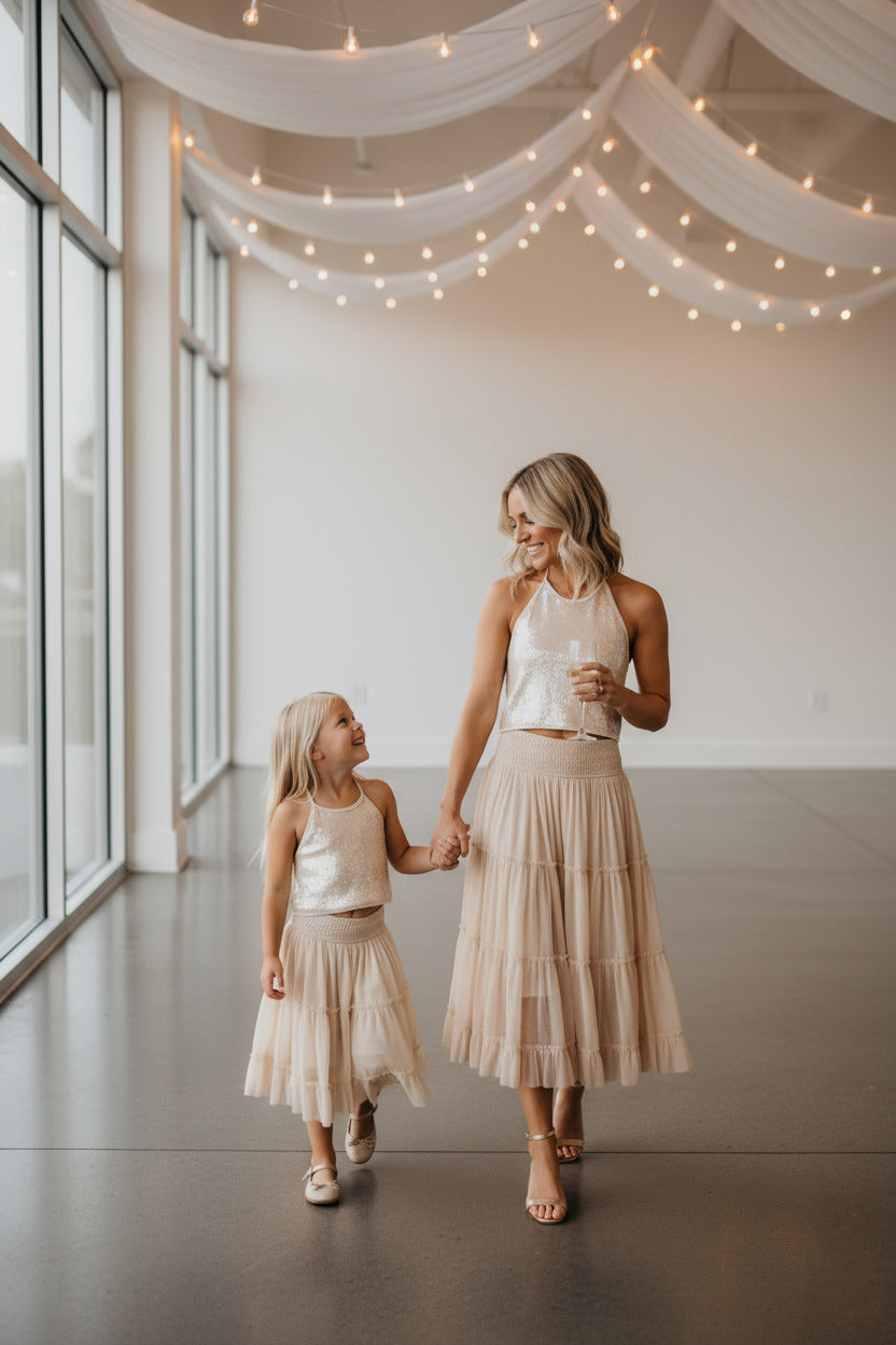 SS Girl's Top Faye Halter (natural sequin)