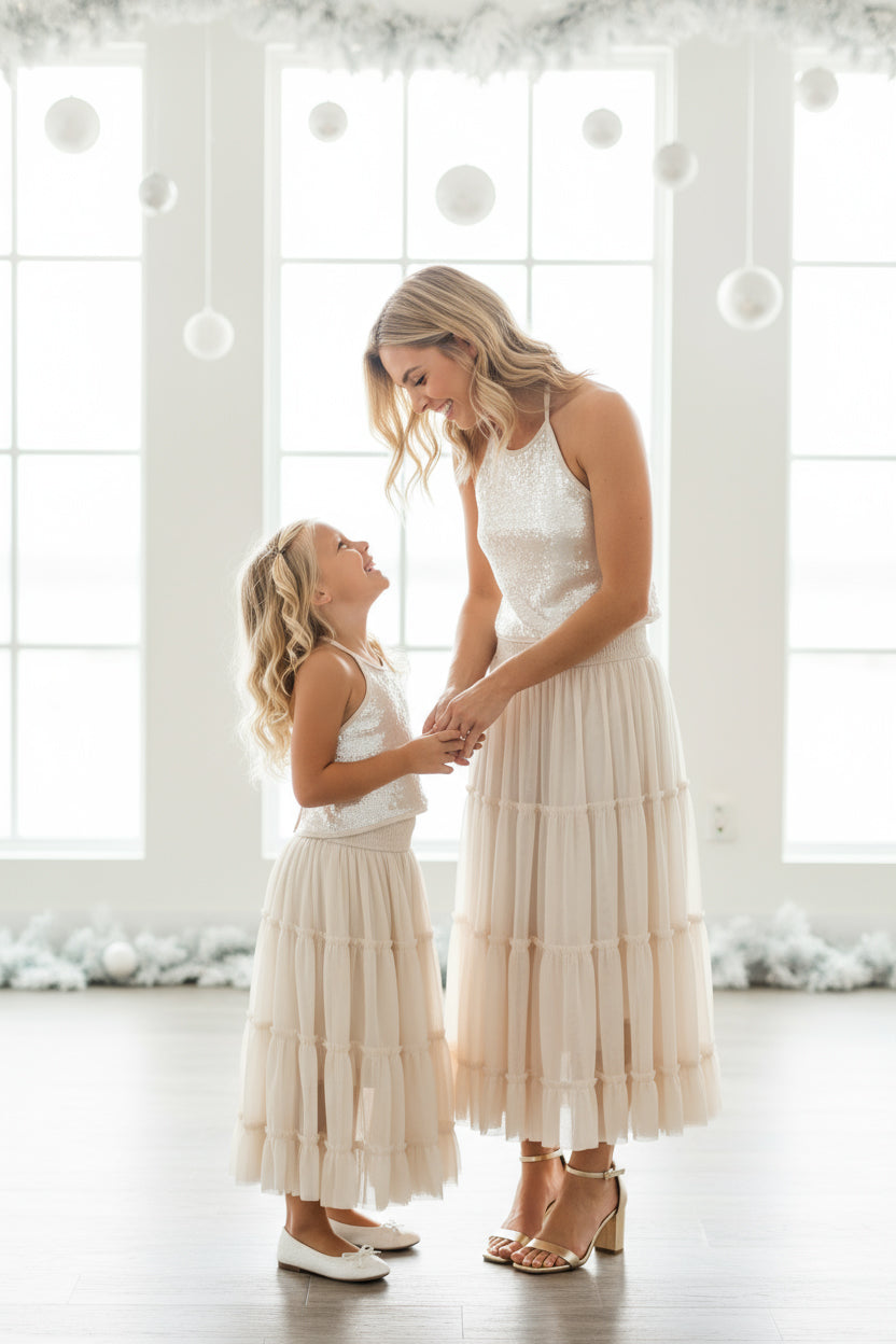 SS Girl's Top Faye Halter (natural sequin)