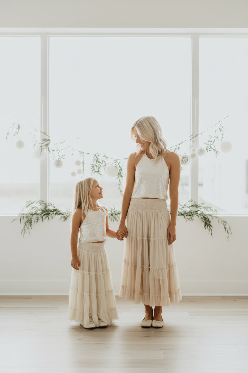 SS Girl's Top Faye Halter (natural sequin)