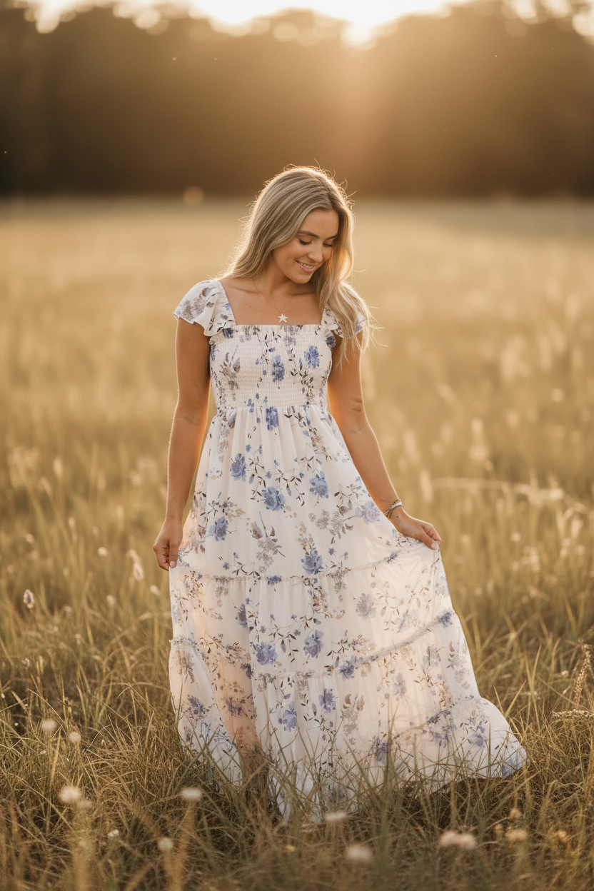 SS Women's Dress Women's Marabella Dress (floral blue chiffon)