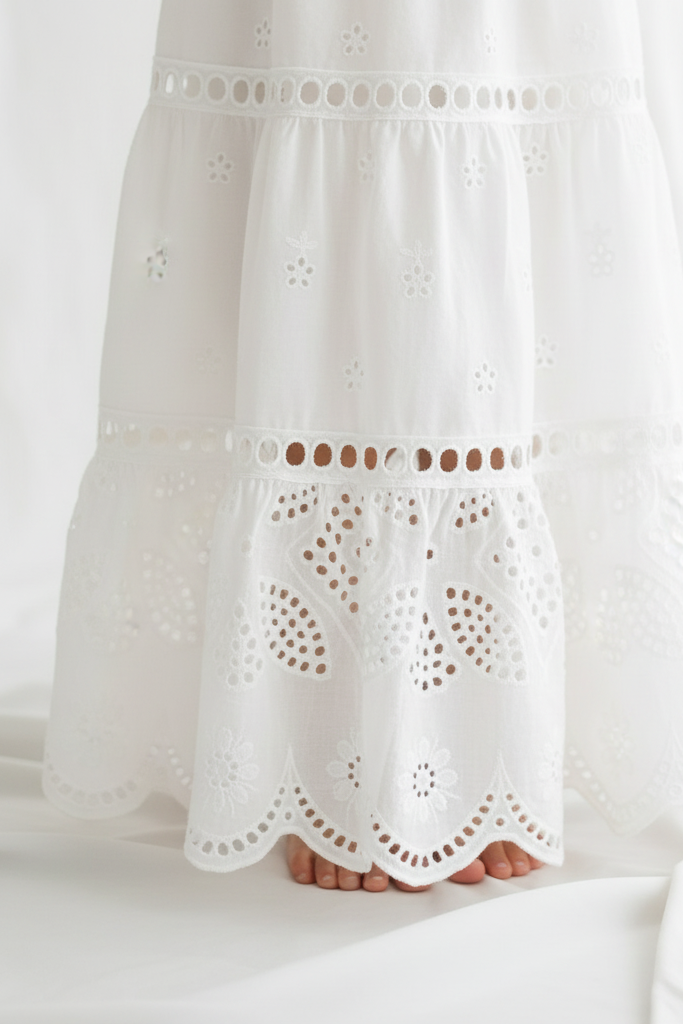 INDIE BLUE Girl's Dress Mary Dress (white eyelet) FINAL SALE