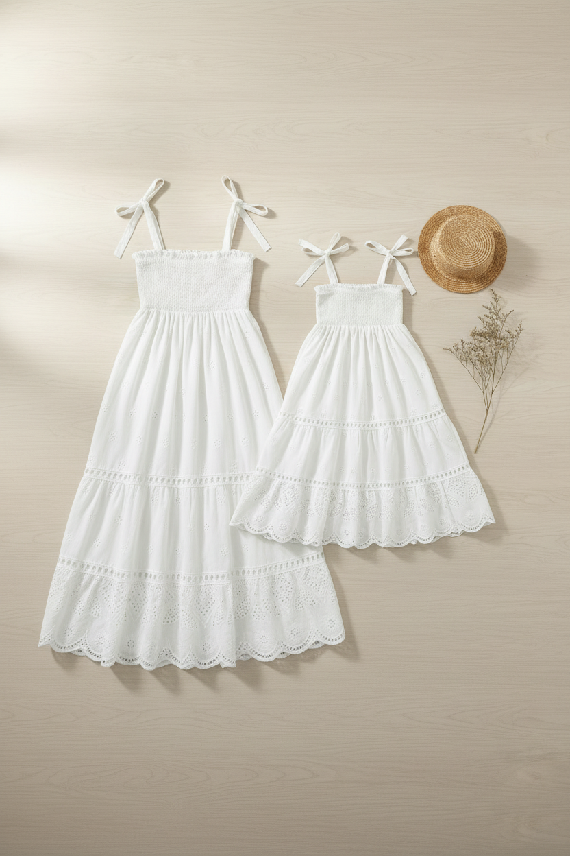 INDIE BLUE Girl's Dress Mary Dress (white eyelet) FINAL SALE