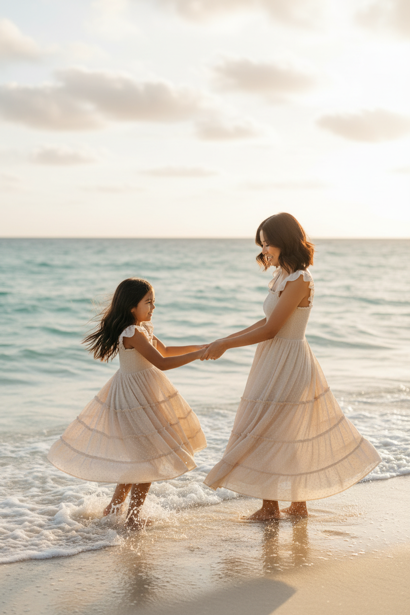 SS Girl's Dress Pia Dress (natural swiss dot)