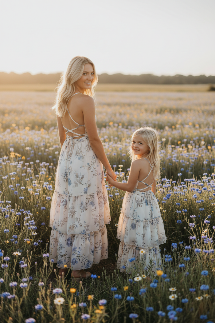 SS Girl's Dress Wendy Dress (floral blue chiffon)