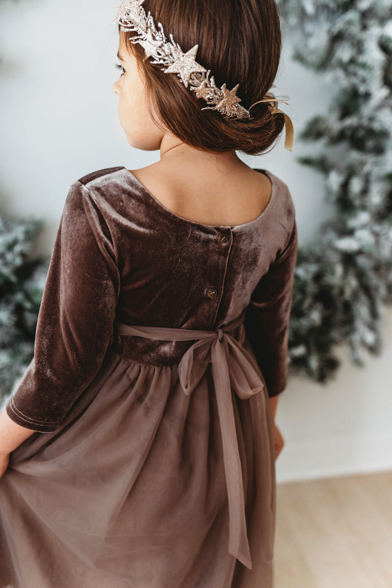 SS Girl's Dress Gracie Dress (mocha velvet tulle)