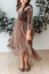 SS Girl's Dress Gracie Dress (mocha velvet tulle)