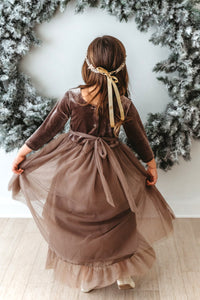 SS Girl's Dress Gracie Dress (mocha velvet tulle)