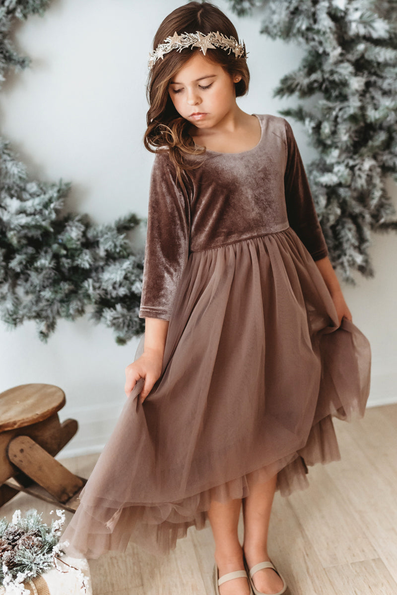 SS Girl's Dress Gracie Dress (mocha velvet tulle)