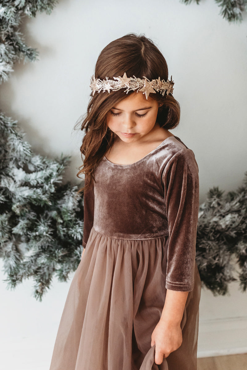 SS Girl's Dress Gracie Dress (mocha velvet tulle)