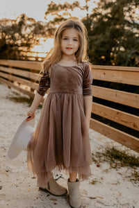 SS Girl's Dress Gracie Dress (mocha velvet tulle)