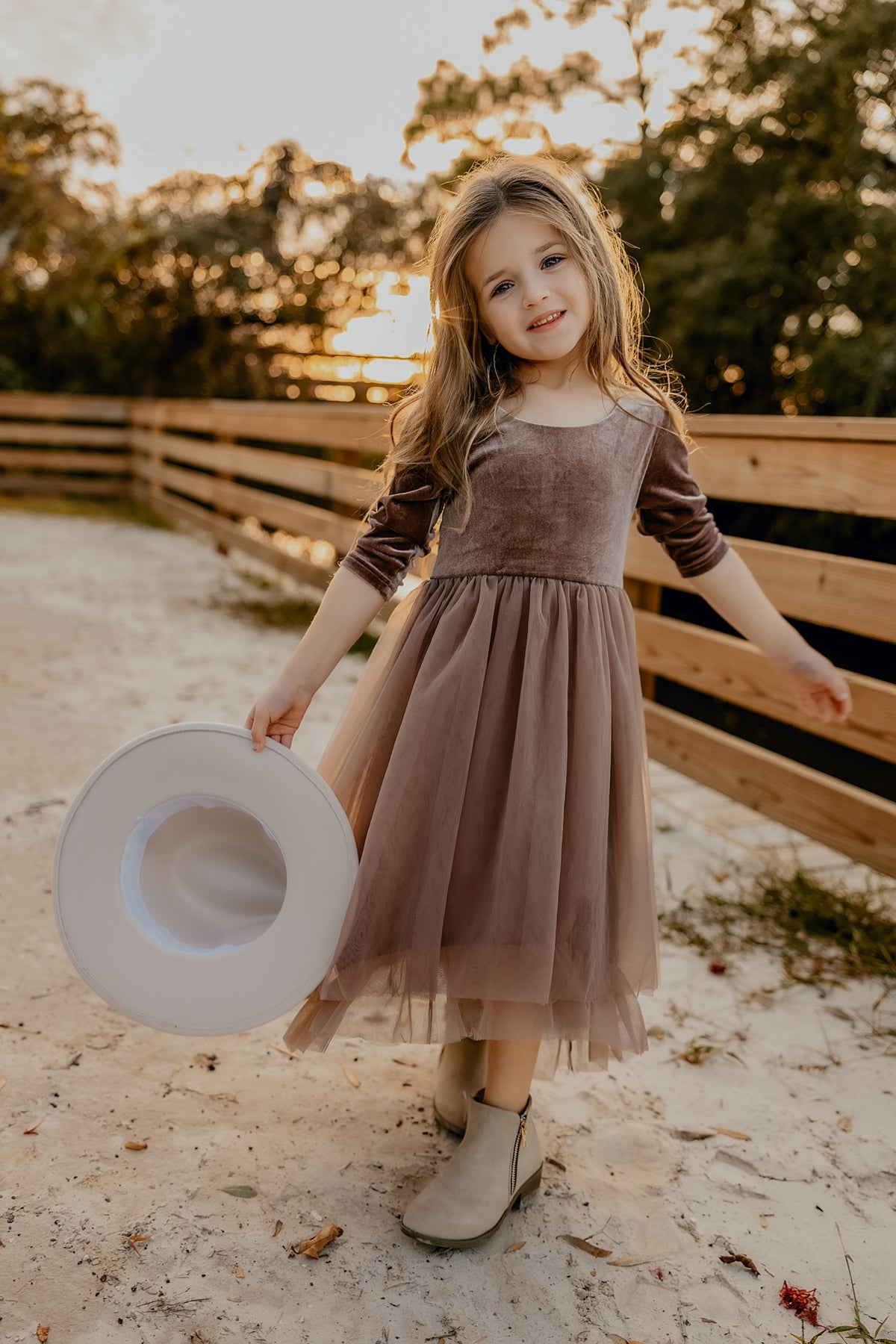 SS Girl's Dress Gracie Dress (mocha velvet tulle)