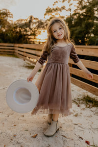 SS Girl's Dress Gracie Dress (mocha velvet tulle)