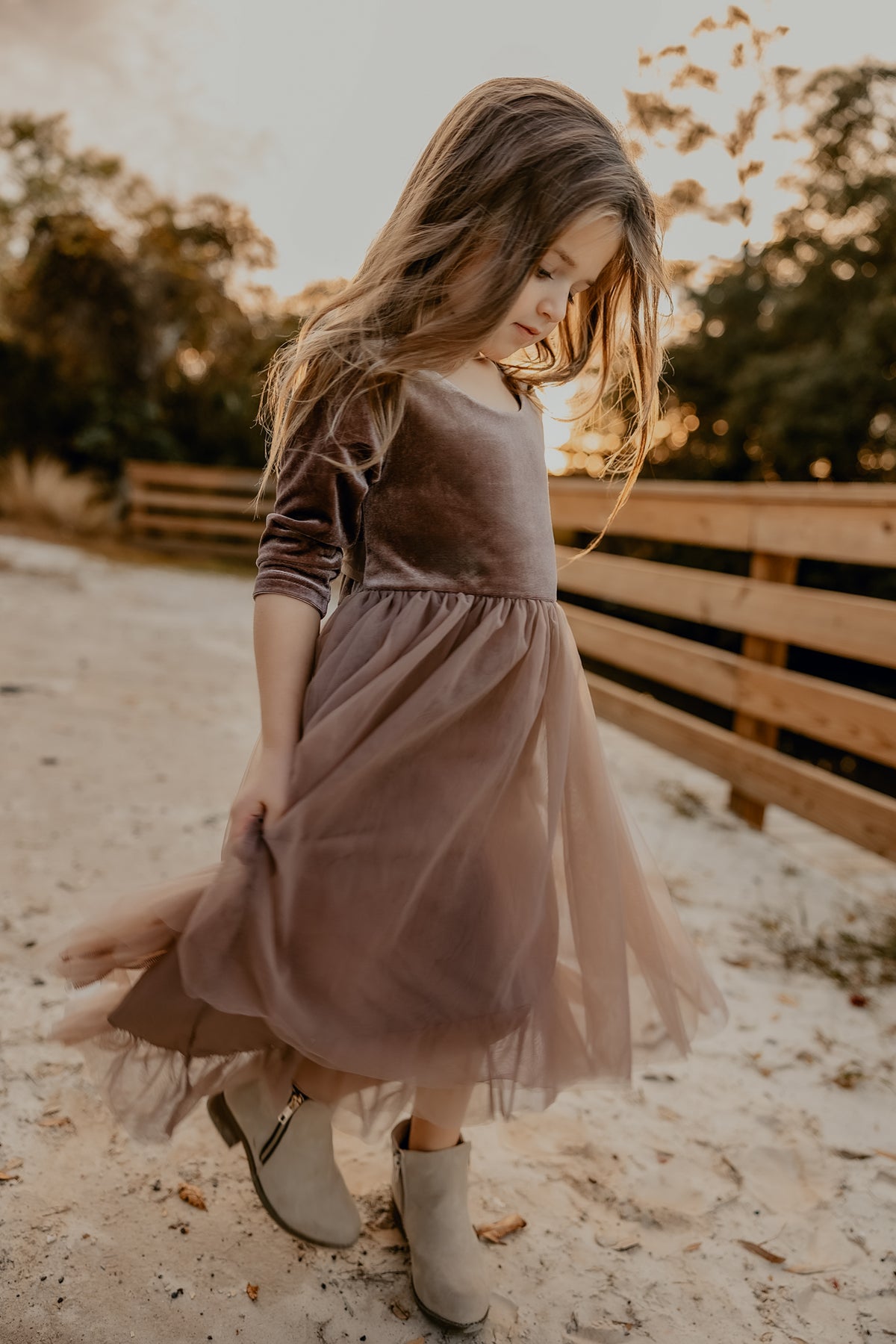 SS Girl's Dress Gracie Dress (mocha velvet tulle)