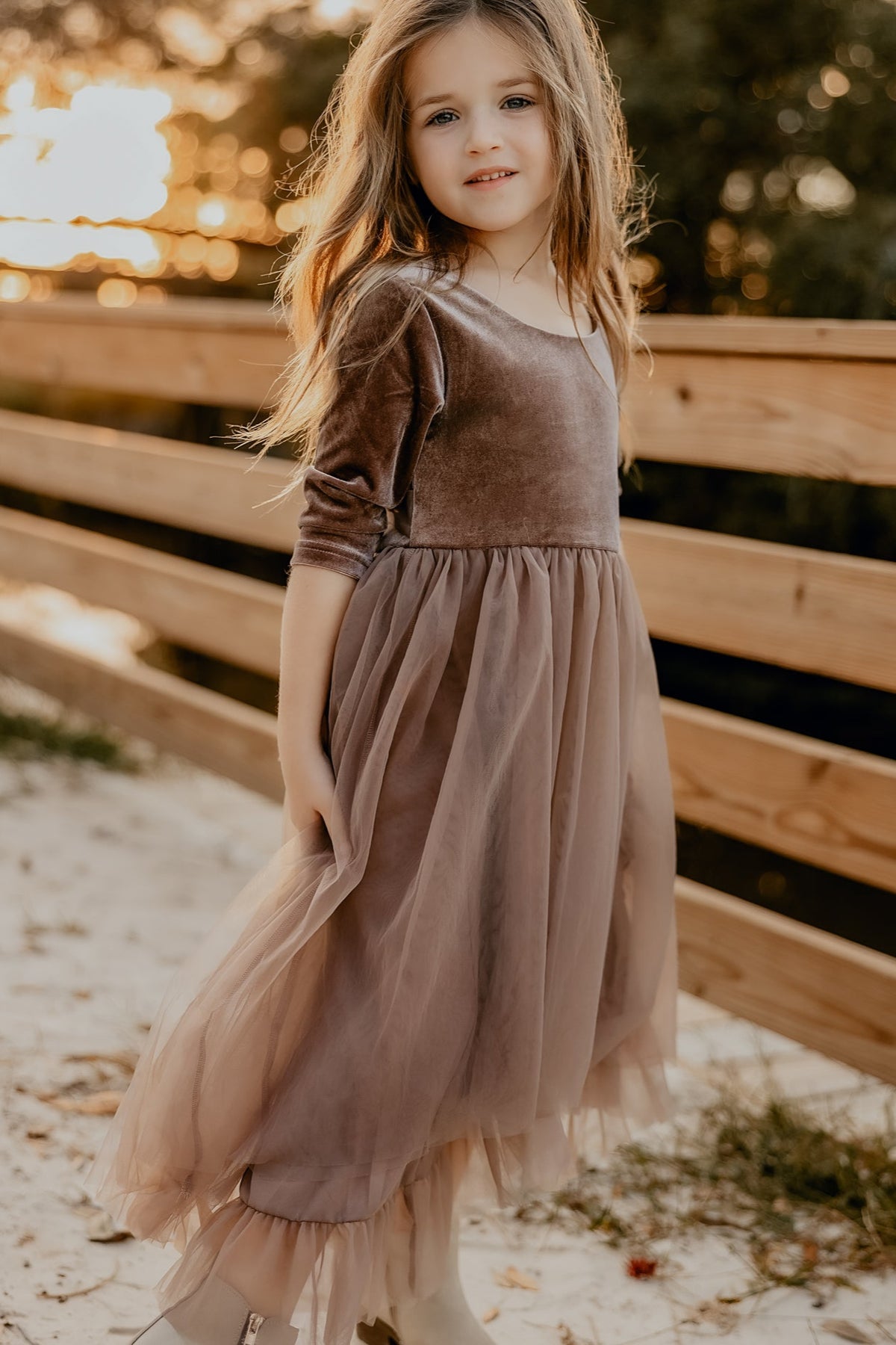 SS Girl's Dress Gracie Dress (mocha velvet tulle)