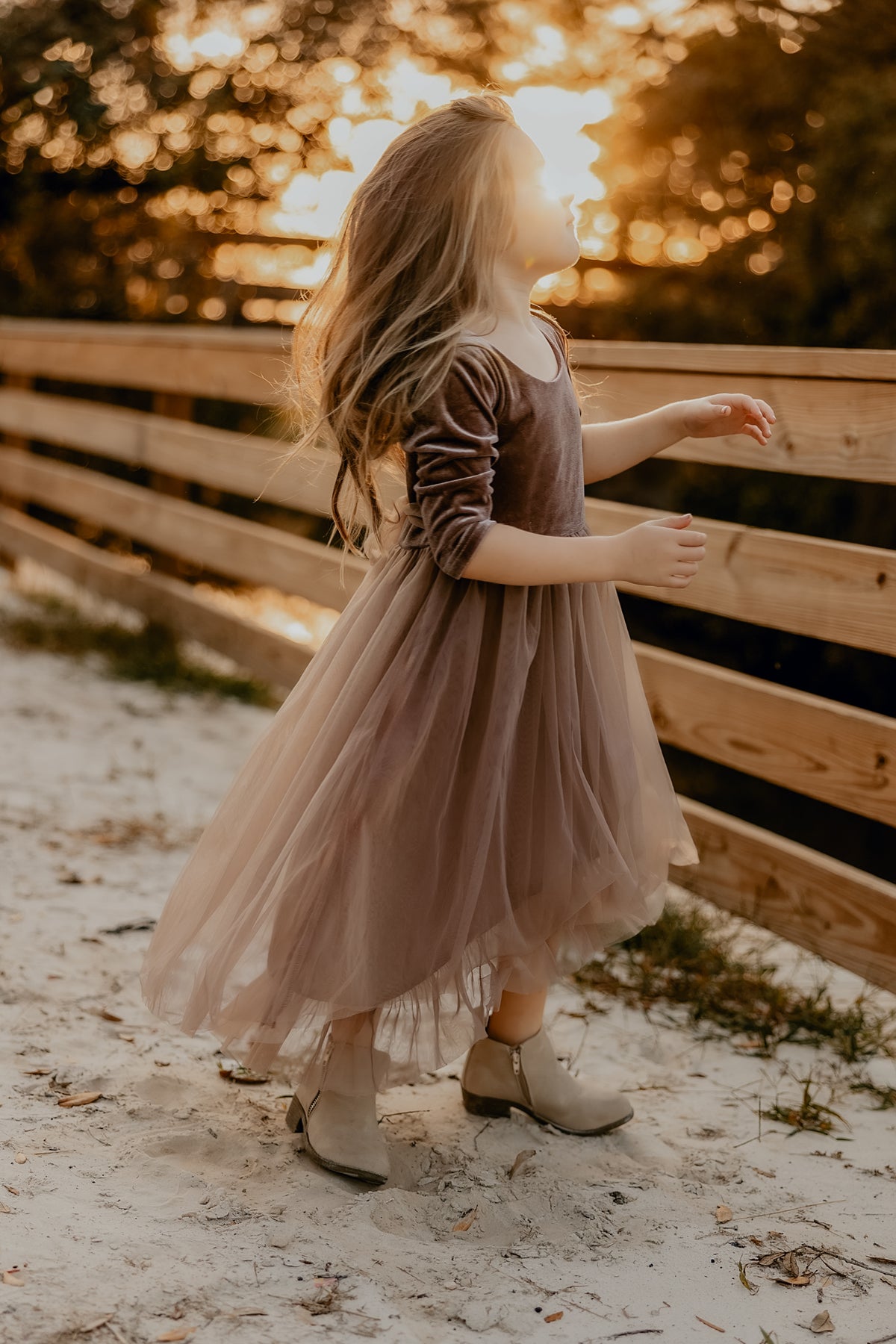SS Girl's Dress Gracie Dress (mocha velvet tulle)