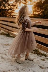 SS Girl's Dress Gracie Dress (mocha velvet tulle)
