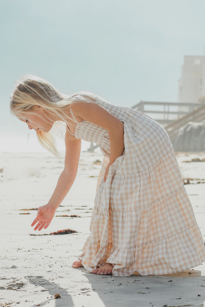 SS Girl's Dress Stella Maxi (tan gingham)