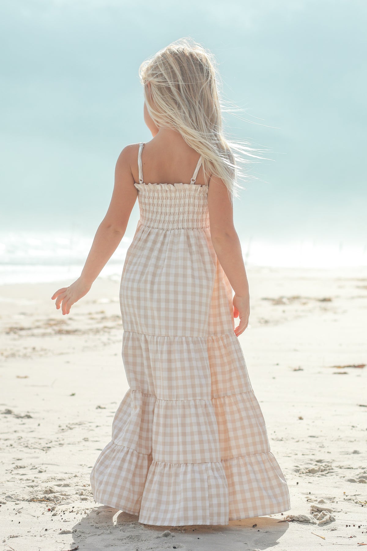 SS Girl's Dress Stella Maxi (tan gingham)
