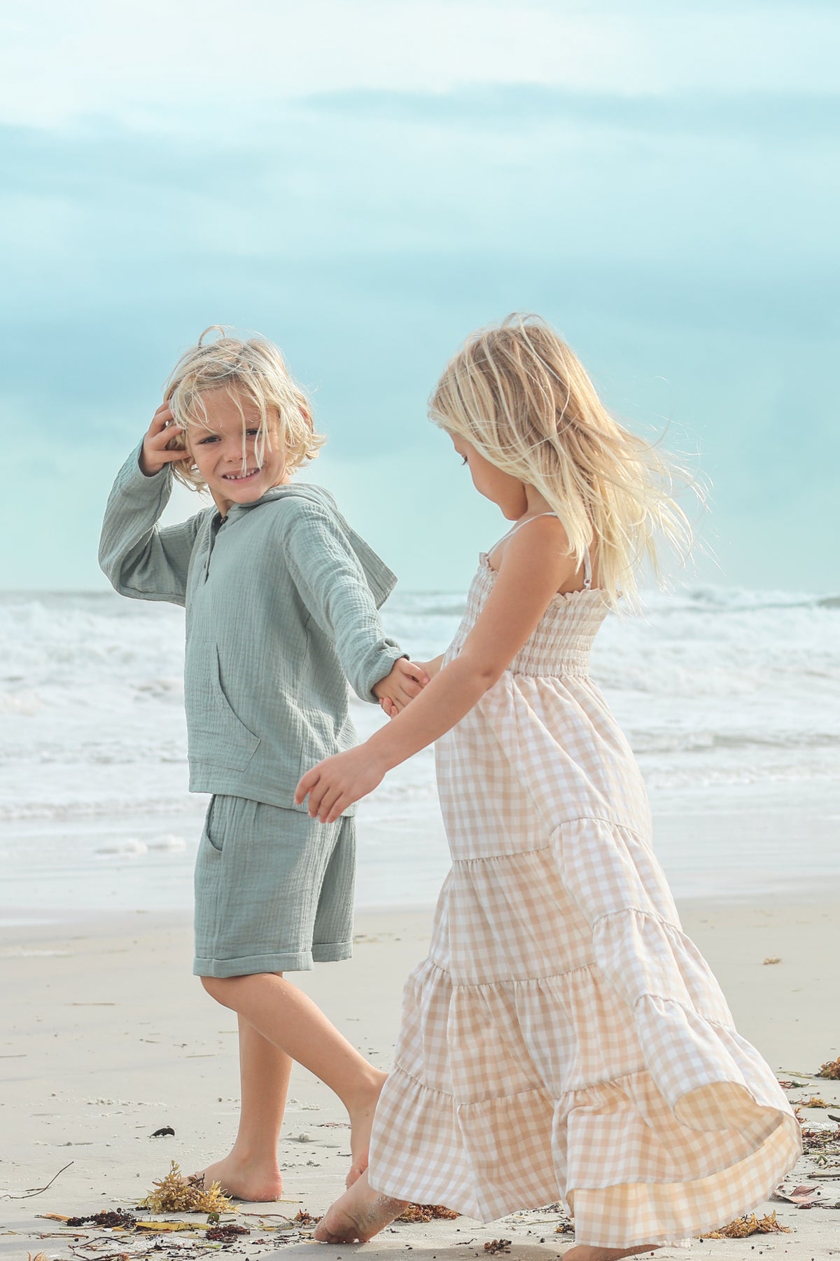 SS Girl's Dress Stella Maxi (tan gingham)