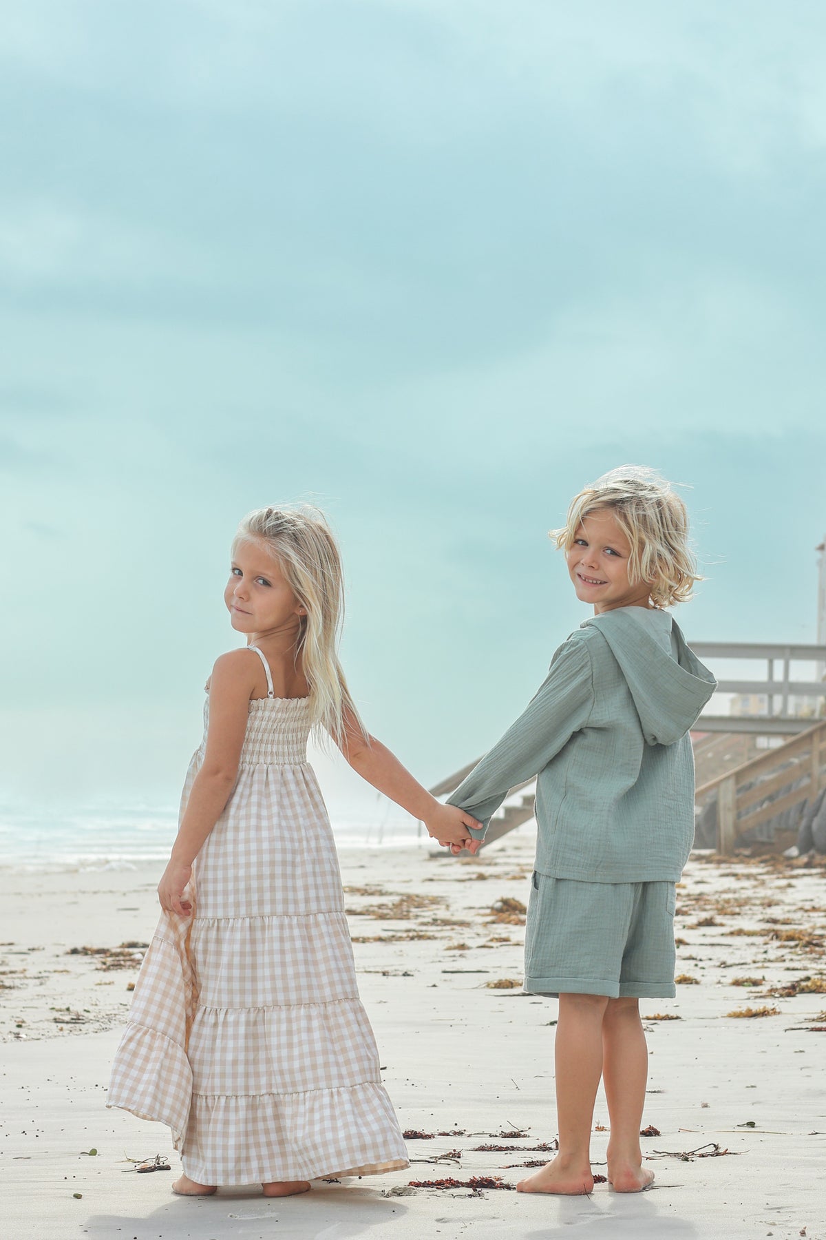 SS Girl's Dress Stella Maxi (tan gingham)