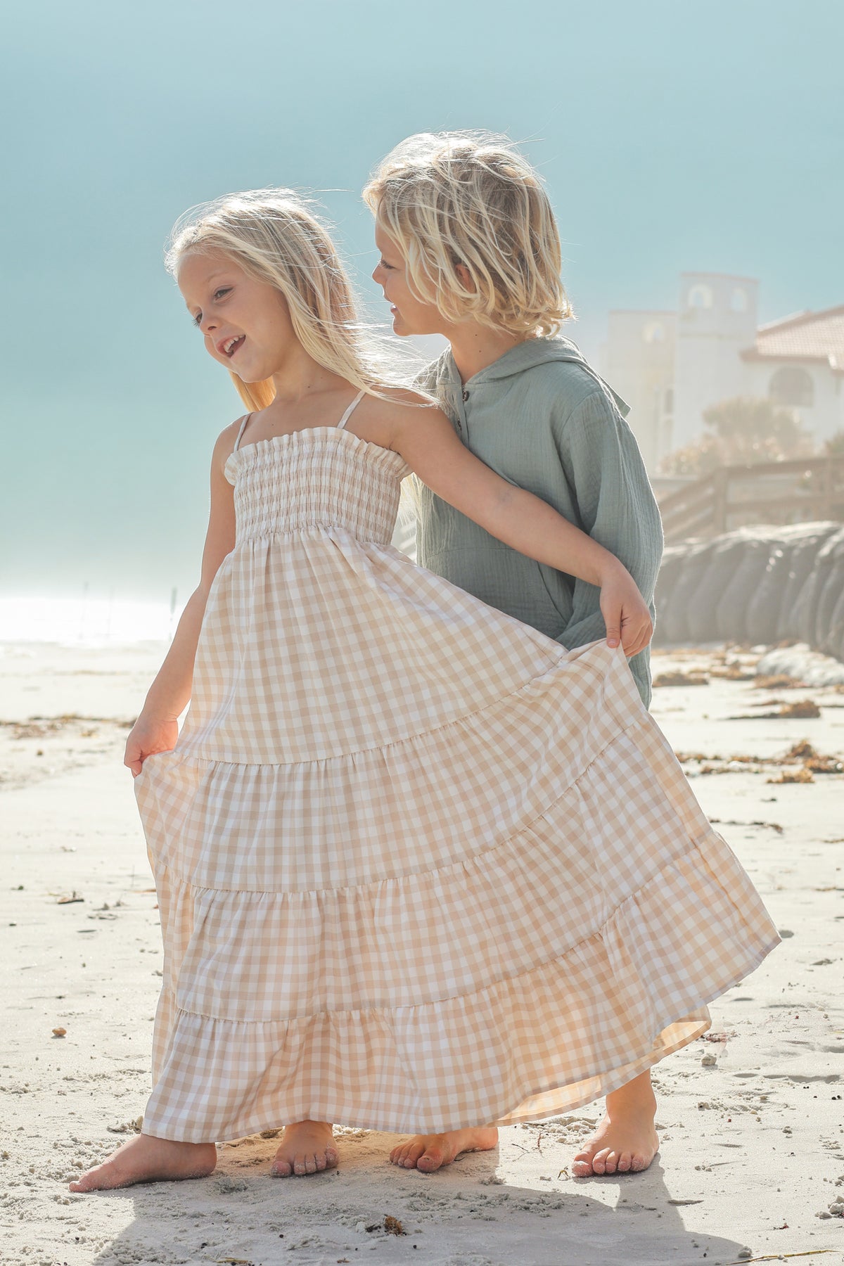 SS Girl's Dress Stella Maxi (tan gingham)
