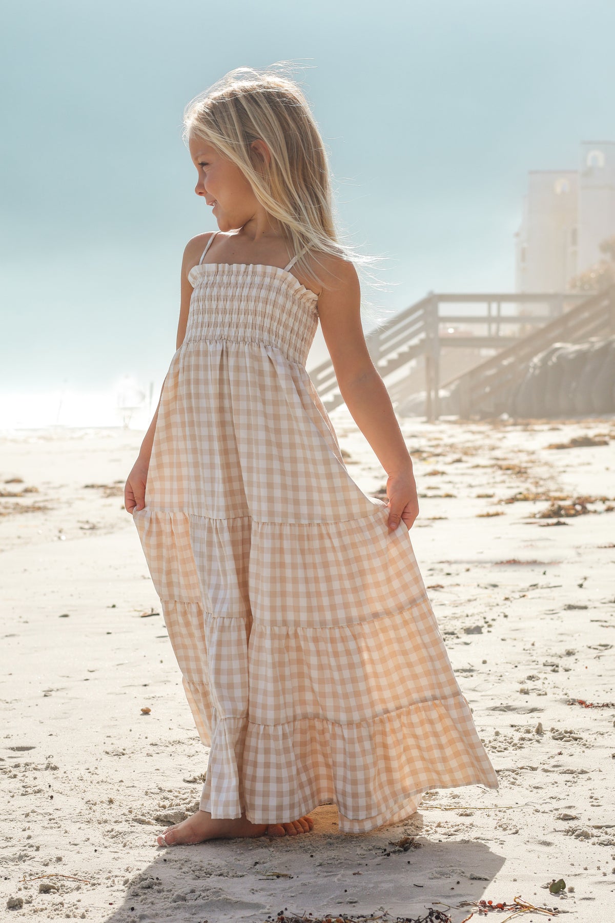 SS Girl's Dress Stella Maxi (tan gingham)