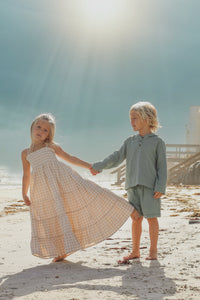 SS Girl's Dress Stella Maxi (tan gingham)