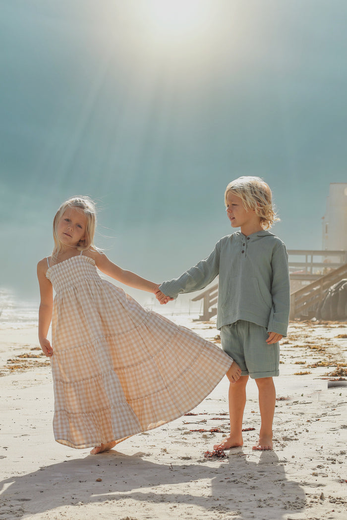 SS Girl's Dress Stella Maxi (tan gingham)