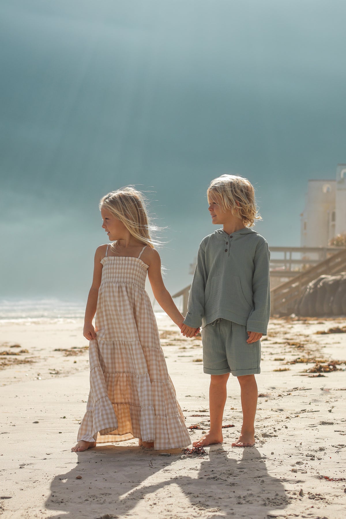 SS Girl's Dress Stella Maxi (tan gingham)