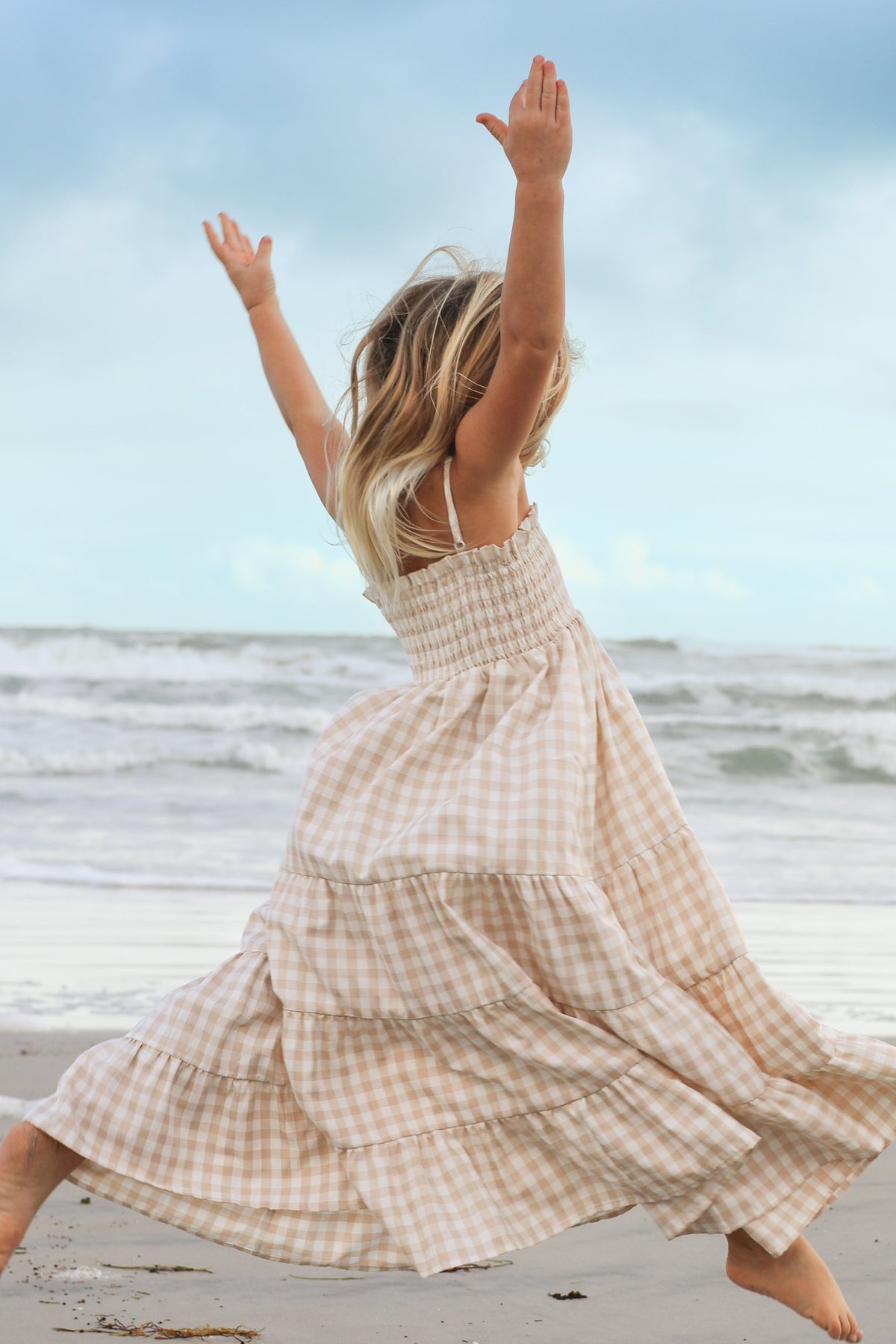 SS Girl's Dress Stella Maxi (tan gingham)